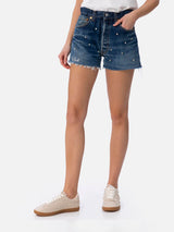 Upcycling-Jeansshorts für Damen mit Strasssteinen