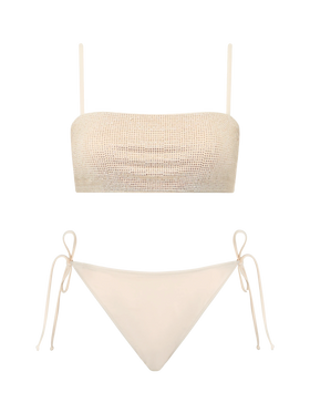 Woman beige bandeau bikini Athena Virgo with rhinestones - MC2 Saint Barth