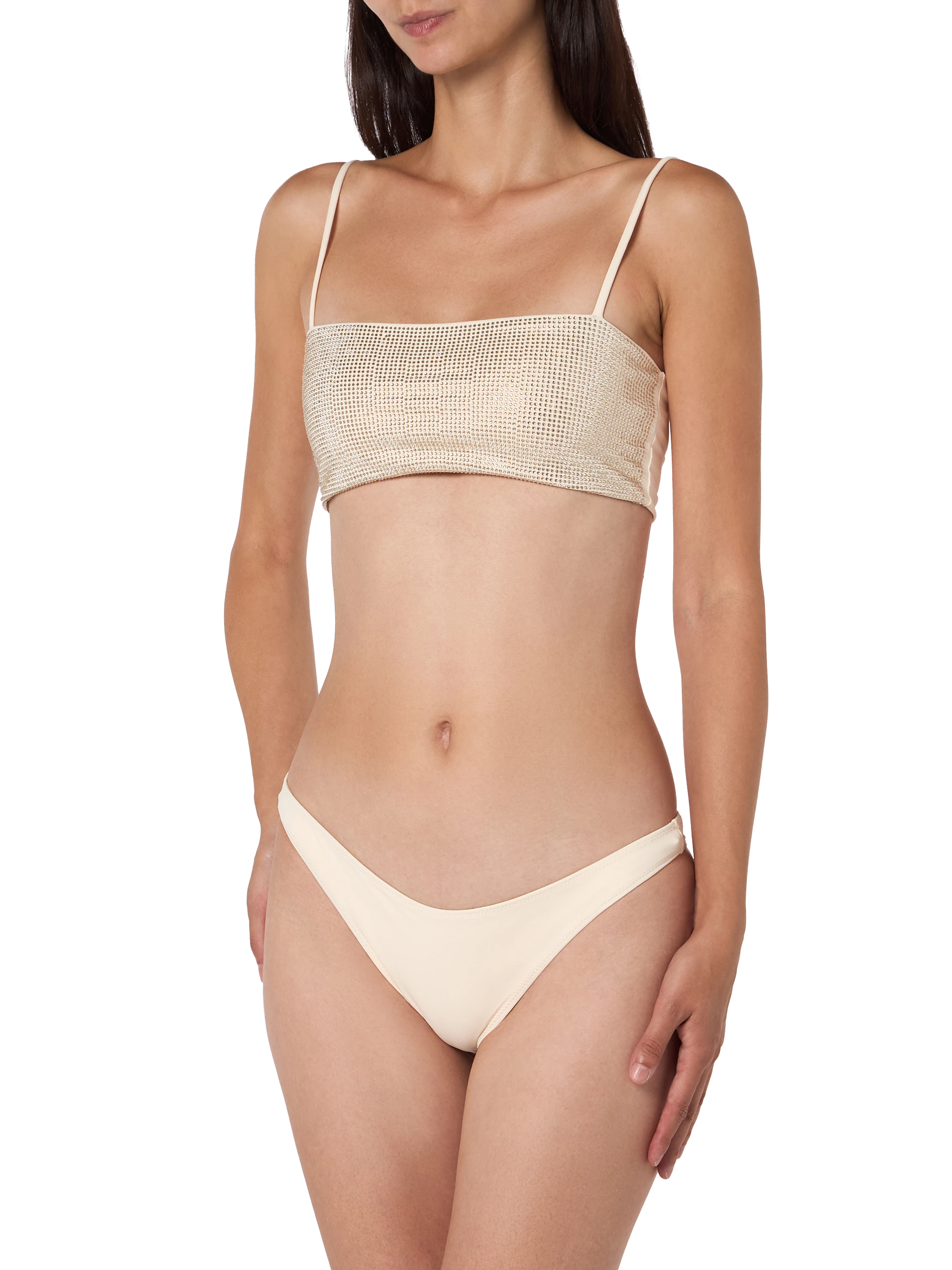 Woman beige bandeau bikini Athena Naomi with rhinestones - MC2 Saint Barth