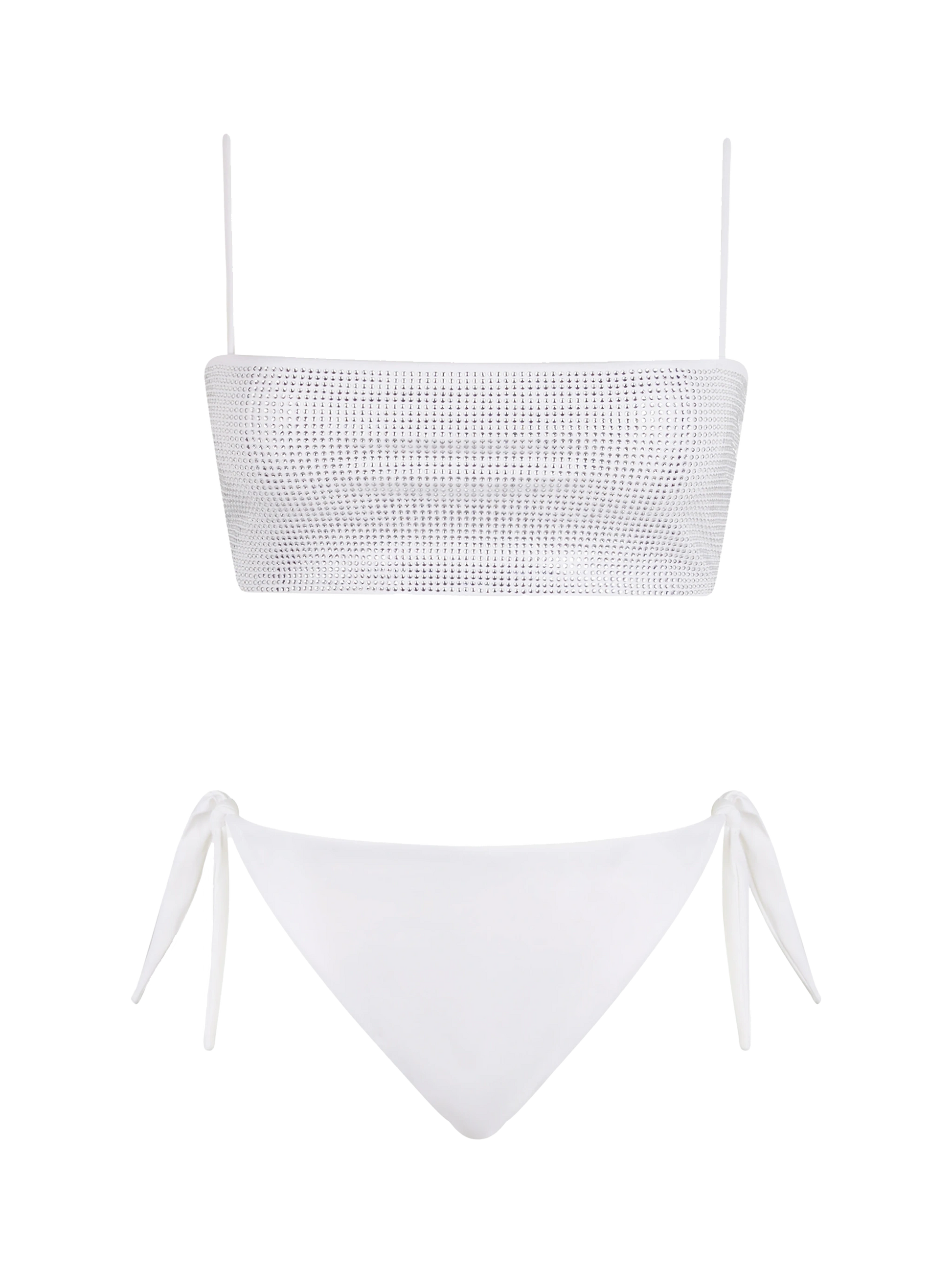 Woman white bandeau bikini Athena Yali with rhinestones - MC2 Saint Barth