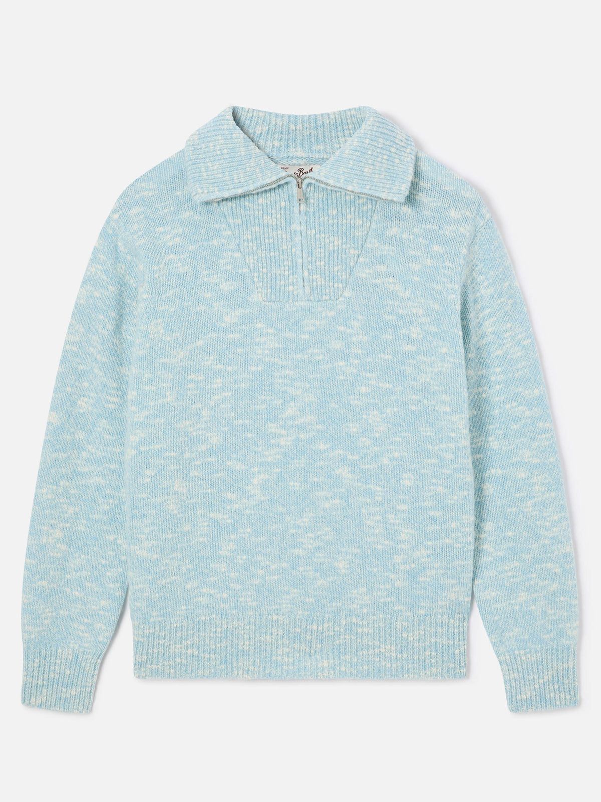 Maglia Augustine azzurra in lana con mezza zip e ricamo logo