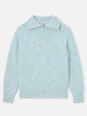 Maglia Augustine azzurra in lana con mezza zip e ricamo logo