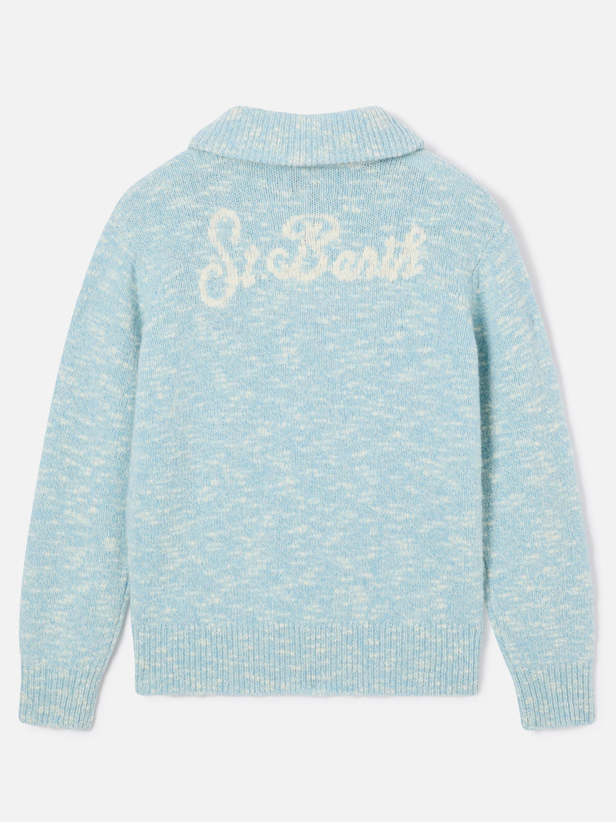 Maglia Augustine azzurra in lana con mezza zip e ricamo logo