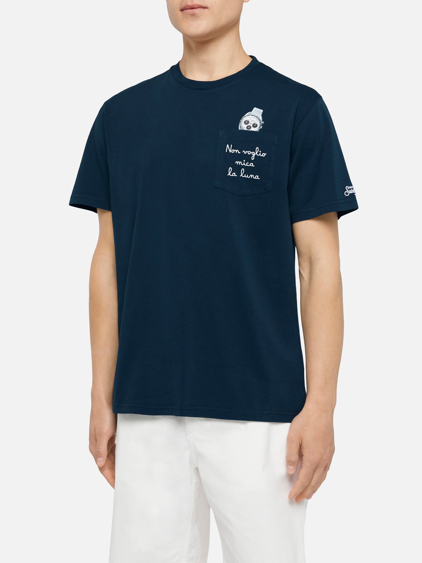 Cotton t-shirt Austin with embroidery and watch print - MC2 Saint Barth