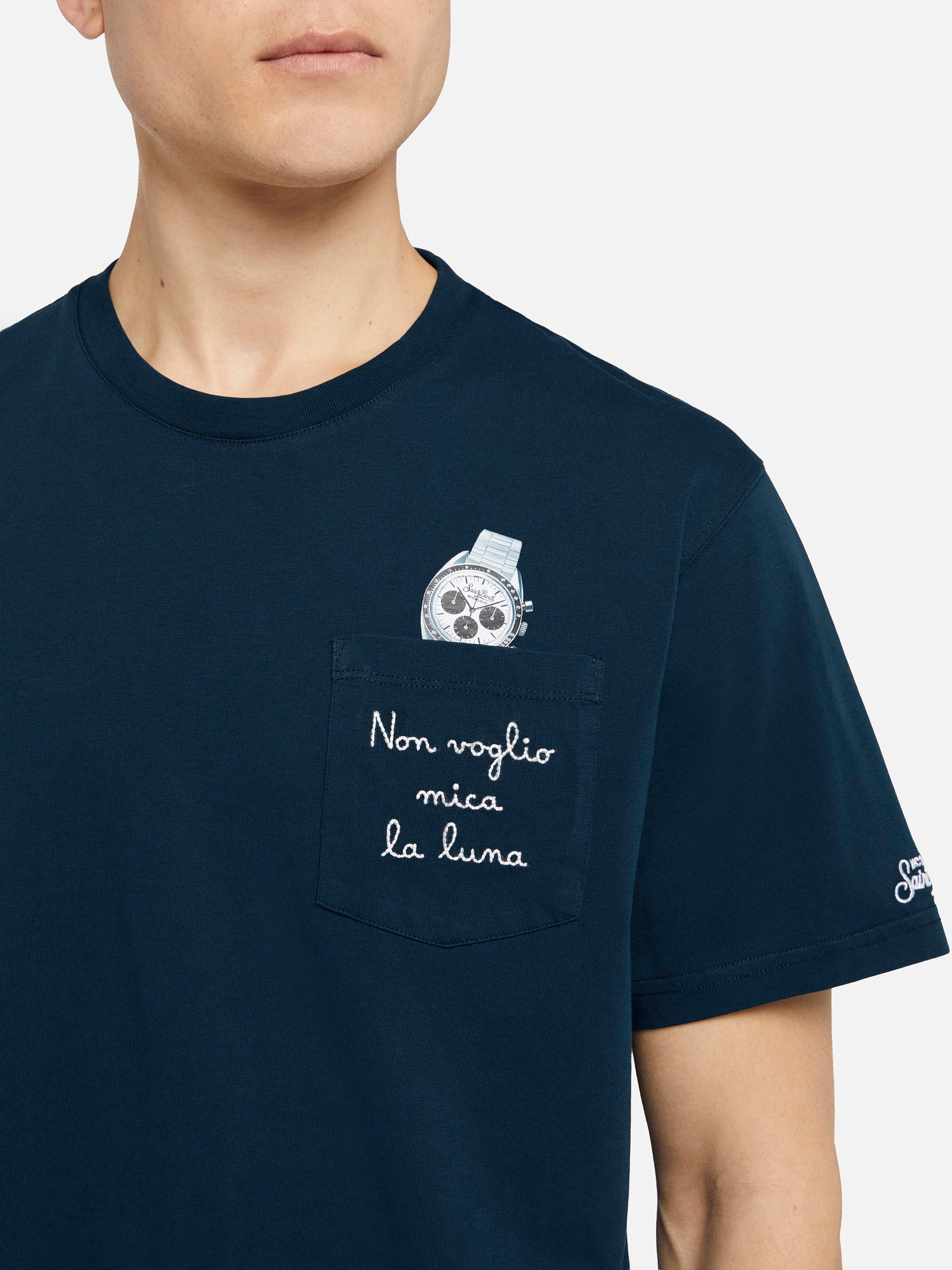 Cotton t-shirt Austin with embroidery and watch print - MC2 Saint Barth