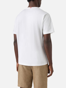 White Austin t-shirt with watch and Va Tutto Al Contrario embroidery