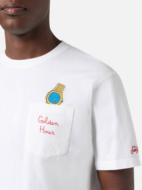 T-shirt Austin bianca con orologio e ricamo Golden Hour