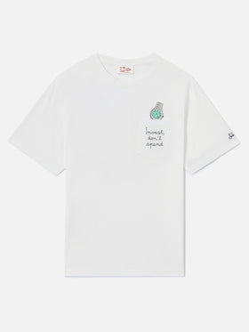 T-shirt Austin bianca con ricamo orologio Invest Don't Spend
