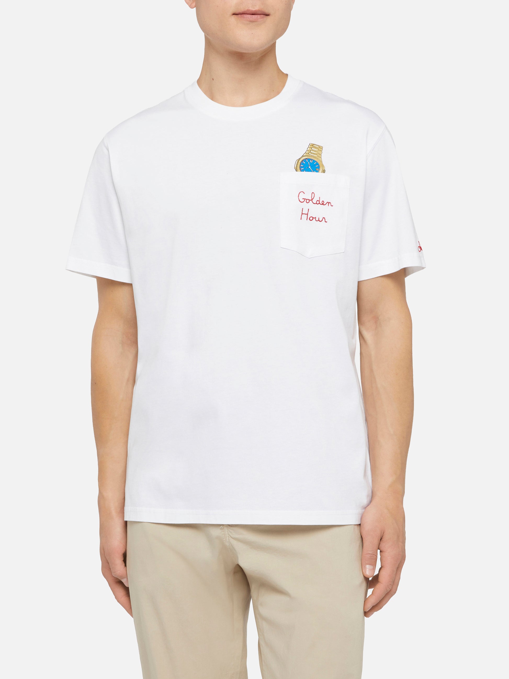 Cotton t-shirt Austin with embroidery and watch print - MC2 Saint Barth