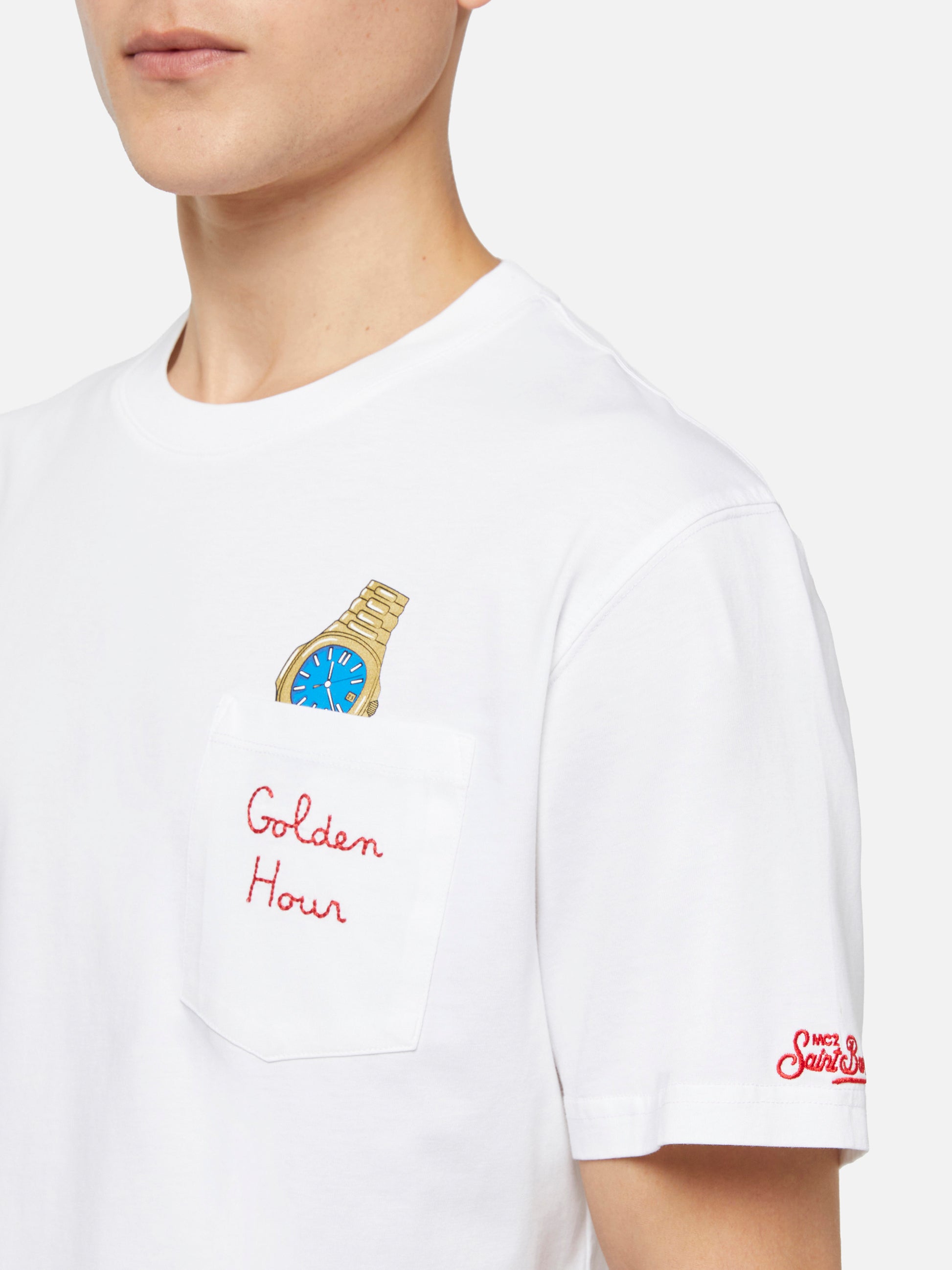 Cotton t-shirt Austin with embroidery and watch print - MC2 Saint Barth