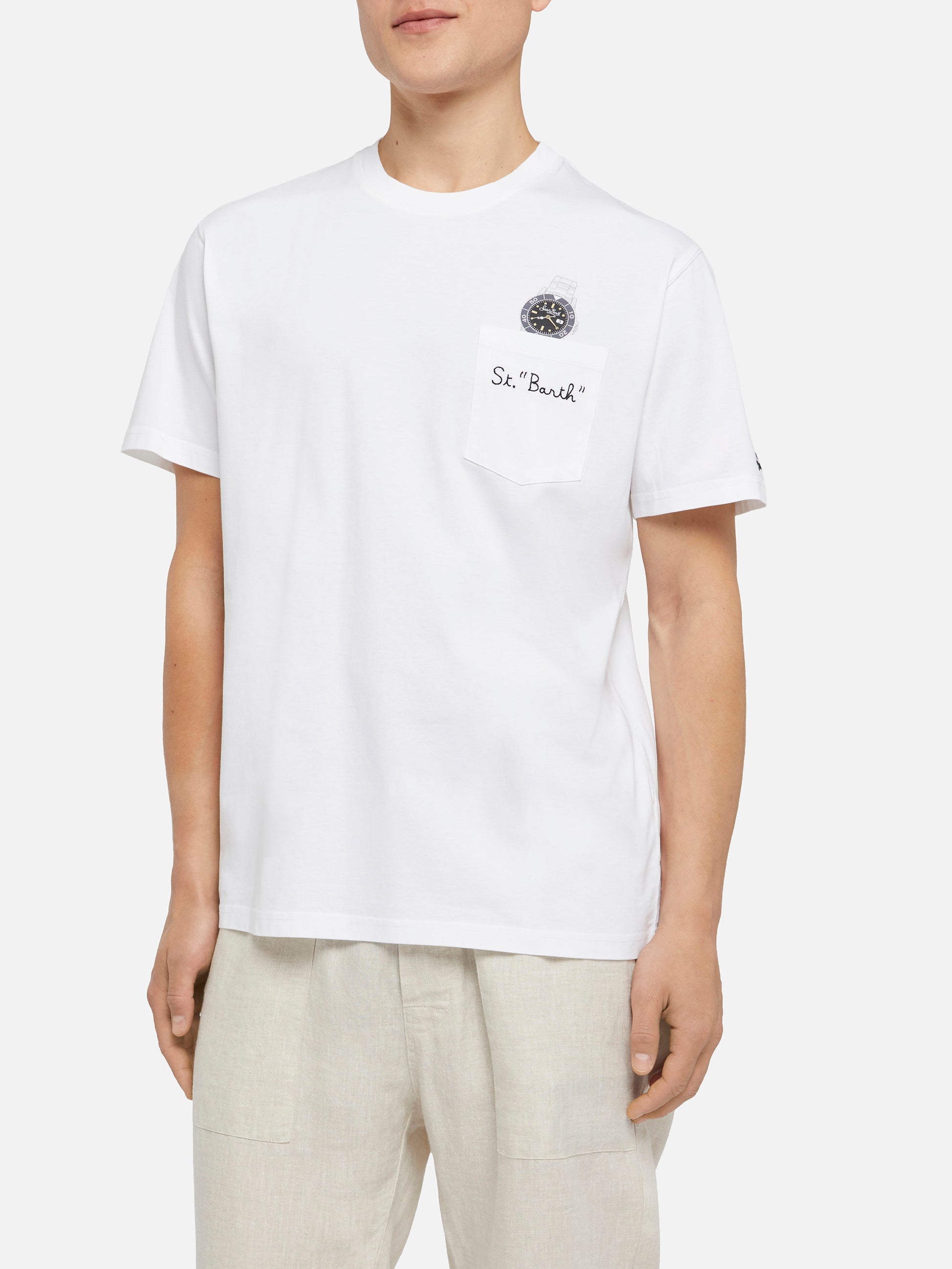 Cotton t-shirt Austin with embroidery and watch print - MC2 Saint Barth