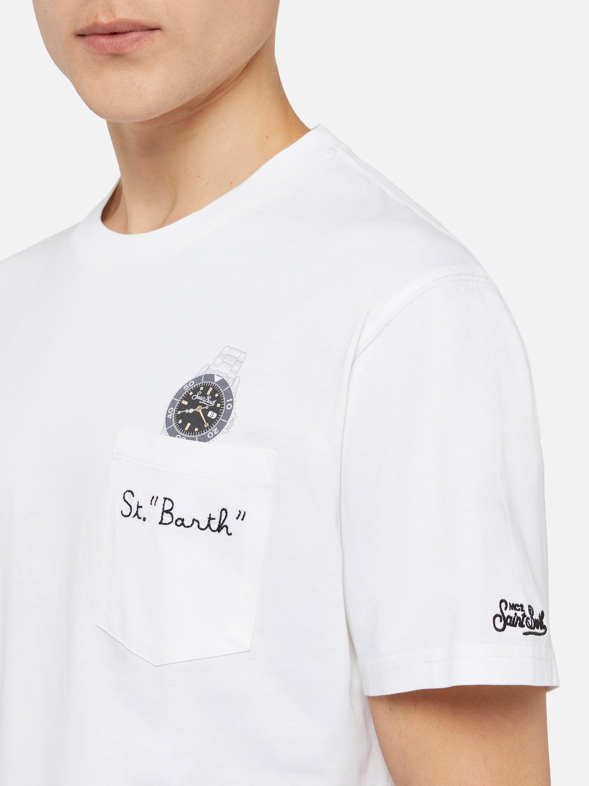 Cotton t-shirt Austin with embroidery and watch print - MC2 Saint Barth