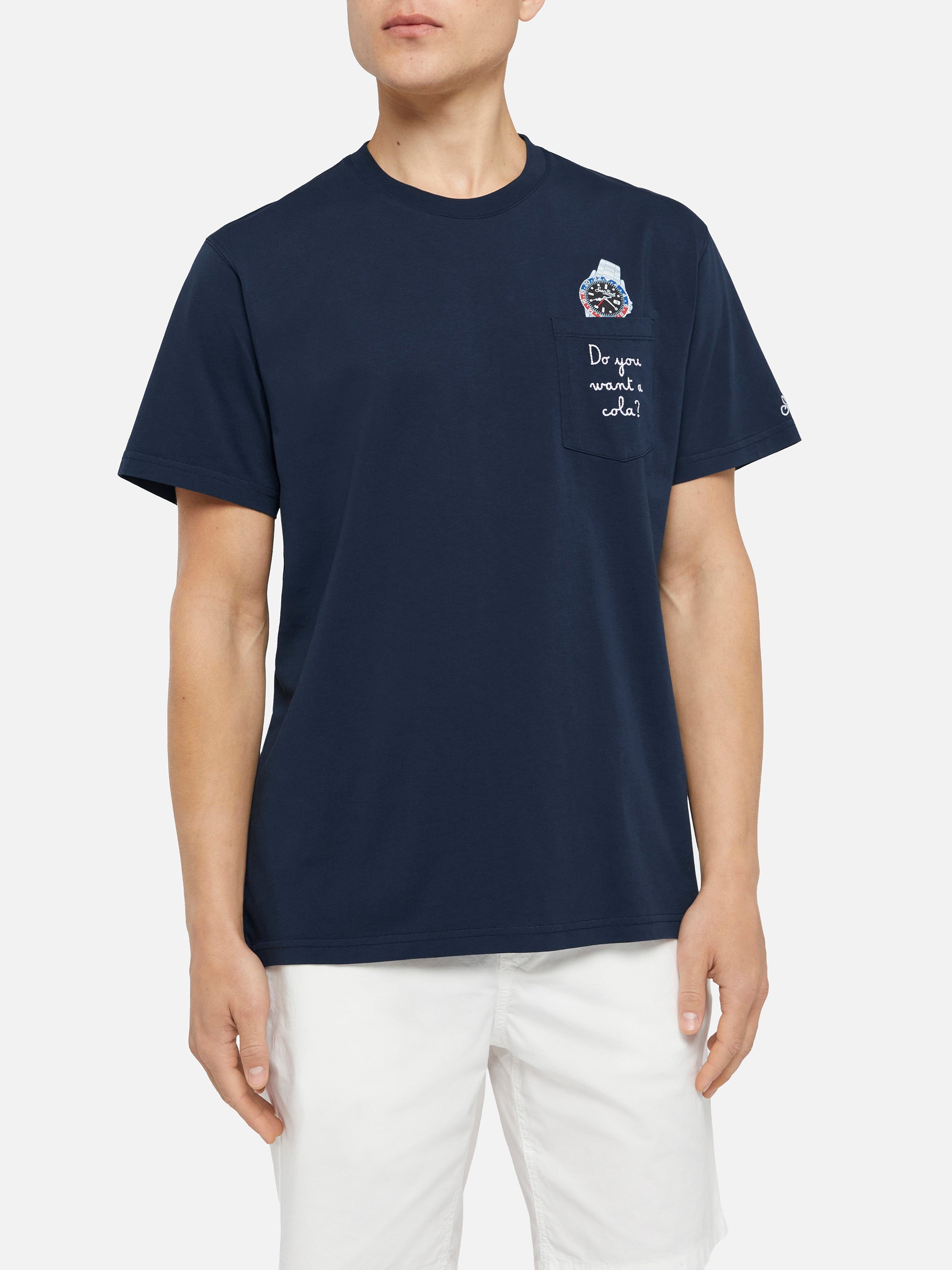 Cotton t-shirt Austin with embroidery and watch print - MC2 Saint Barth
