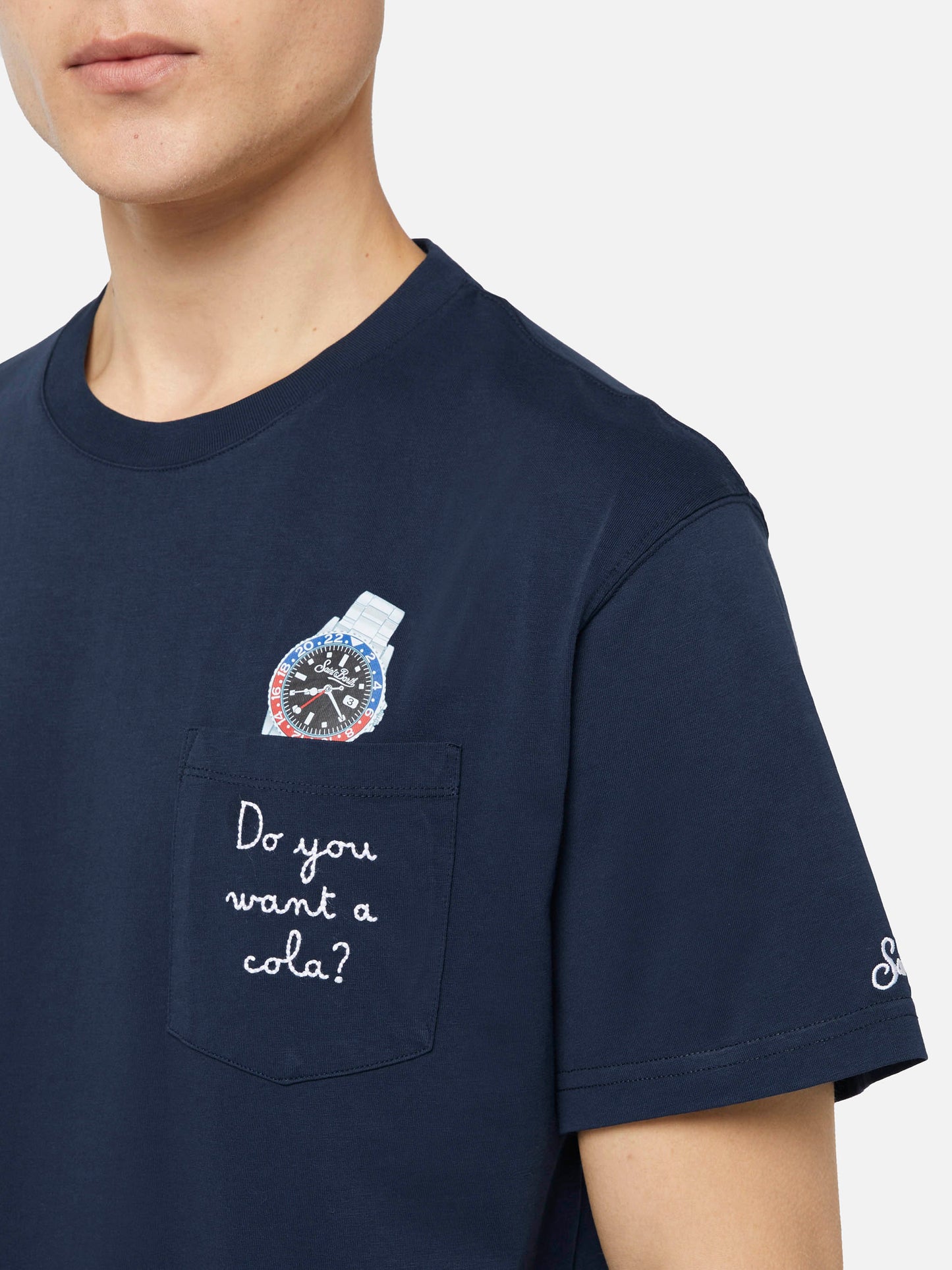 Cotton t-shirt Austin with embroidery and watch print - MC2 Saint Barth
