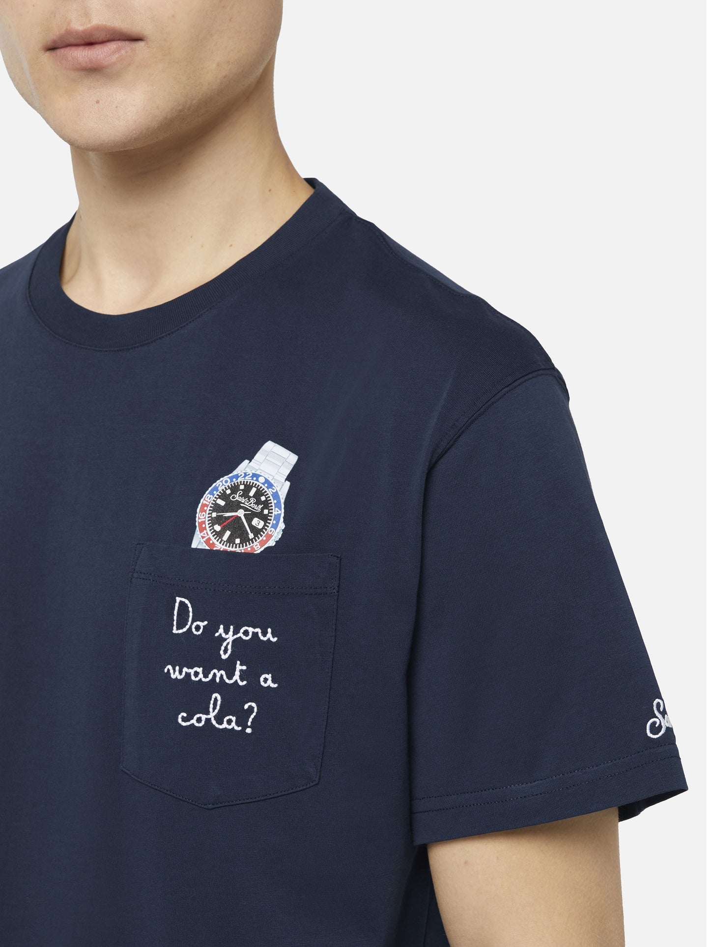 Tshirt in cotone Austin con ricamo e stampa orologio