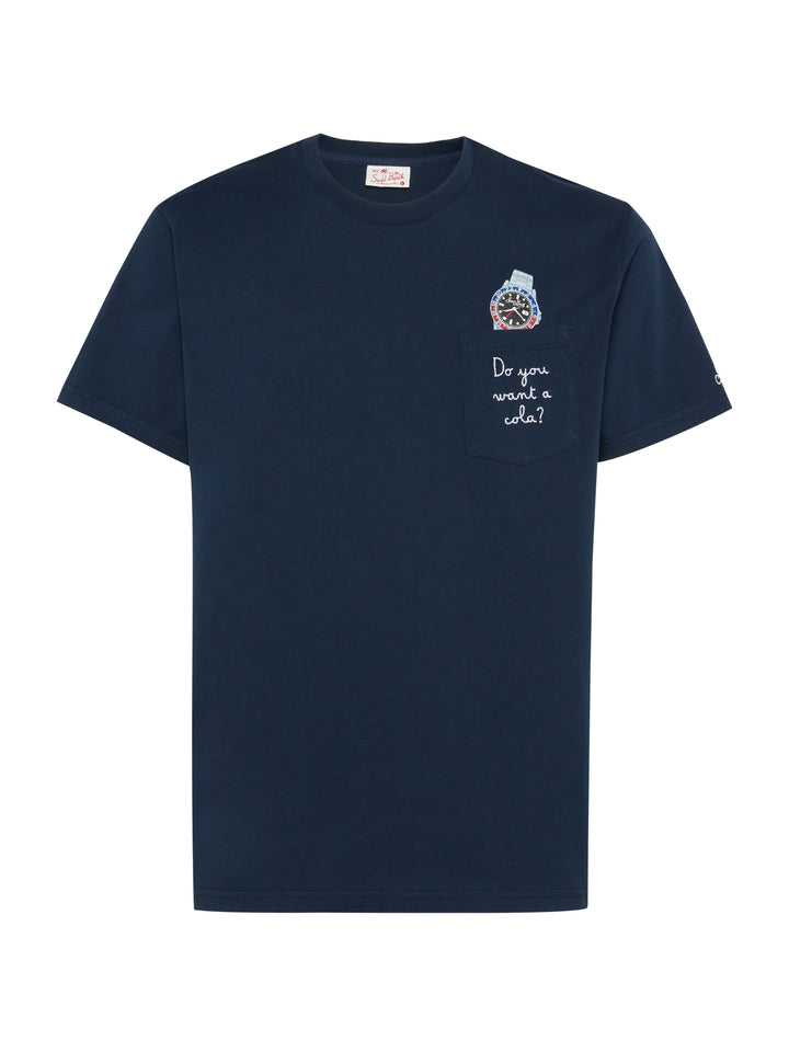 Tshirt in cotone Austin con ricamo e stampa orologio