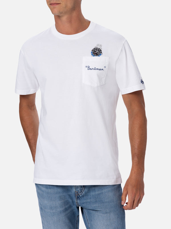 Man cotton t-shirt Austin with watch print and embroidery