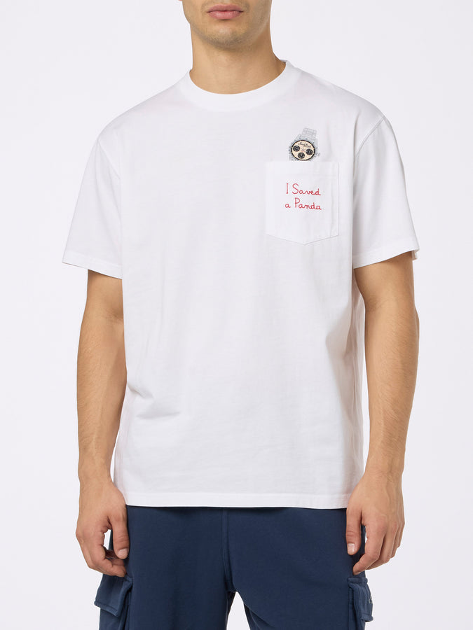 Mc2 Saint Barth Man cotton t-shirt Austin with watch print and embroidery