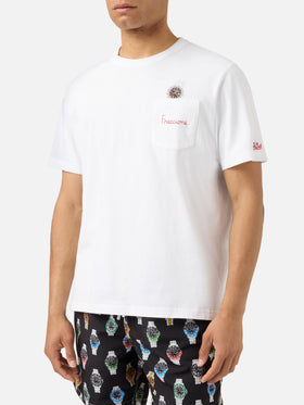 T-shirt Austin bianca con orologio e ricamo Freccione