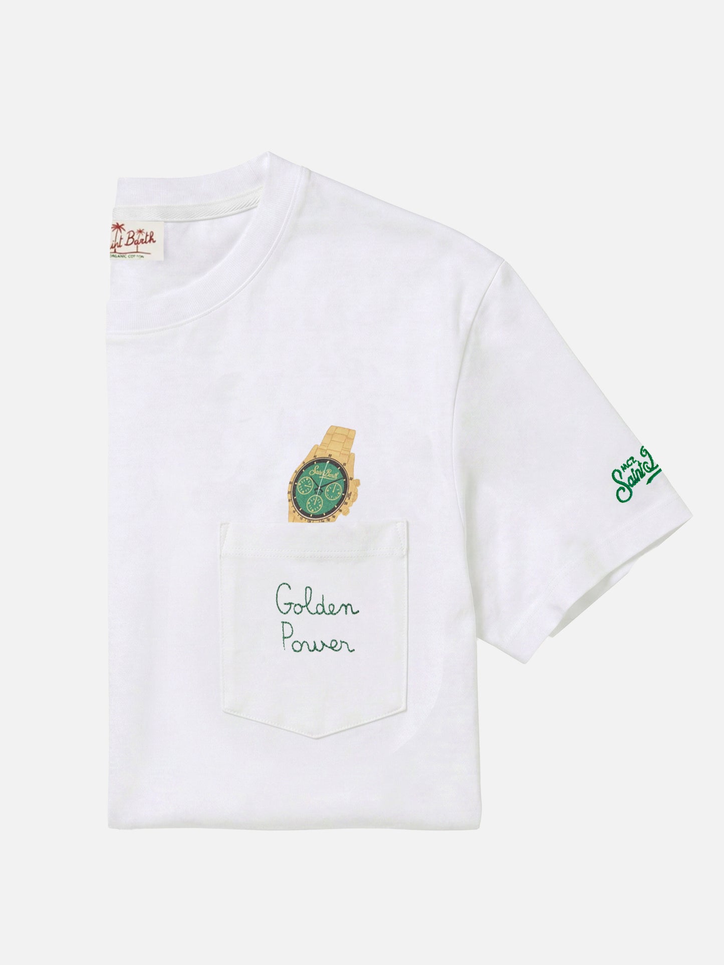 T-shirt Austin bianca con orologio e ricamo Golden Power