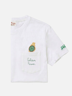 T-shirt Austin bianca con orologio e ricamo Golden Power