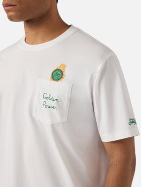 T-shirt Austin bianca con orologio e ricamo Golden Power