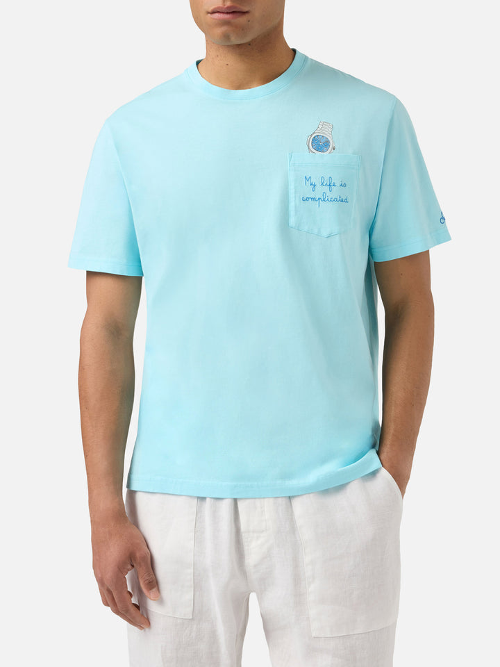 T-shirt Austin azzurra con orologio e ricamo My Life Is Complicated