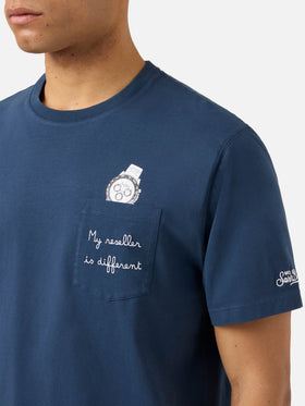 Blue Austin t-shirt with watch and My Reseller Is Different embroidery