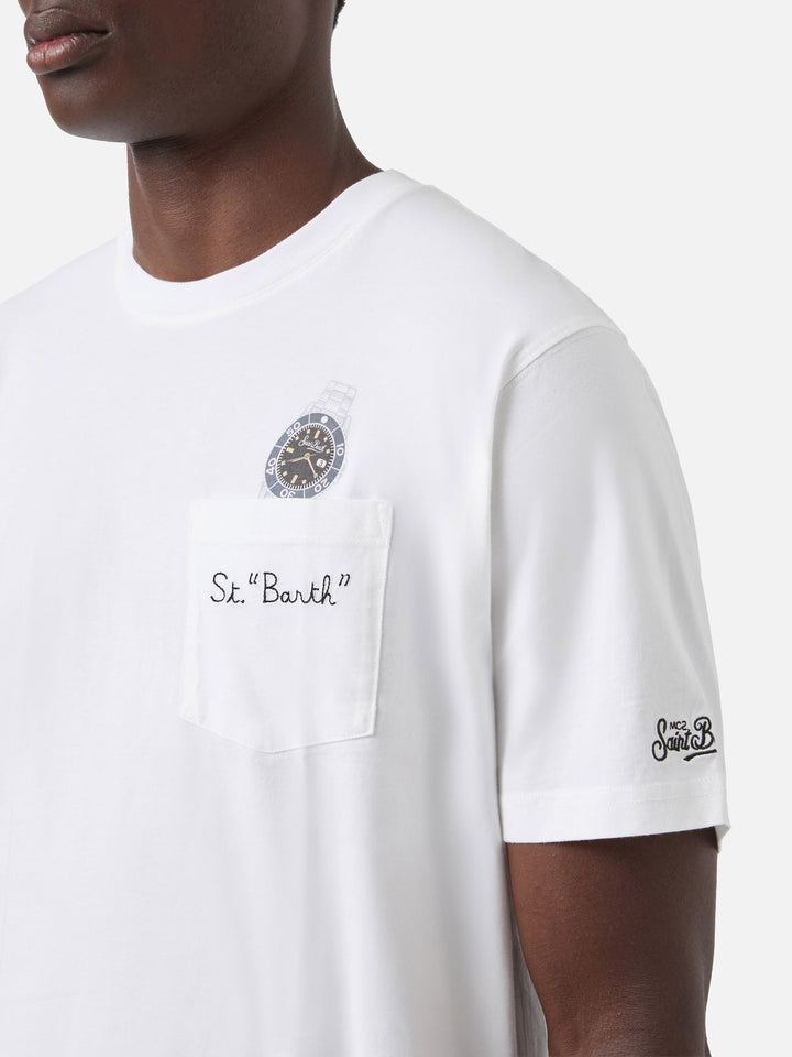 Camiseta Austin blanca con reloj y bordado St. Bart 