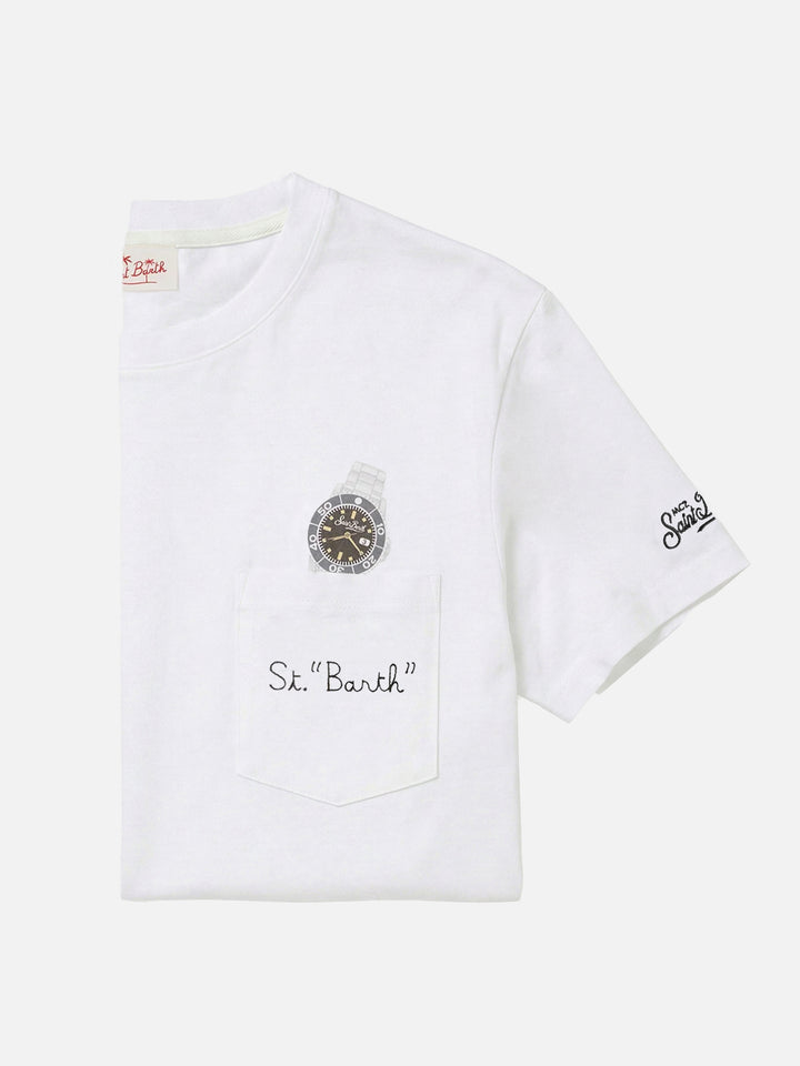 T-shirt Austin bianca con orologio e ricamo St. Bart