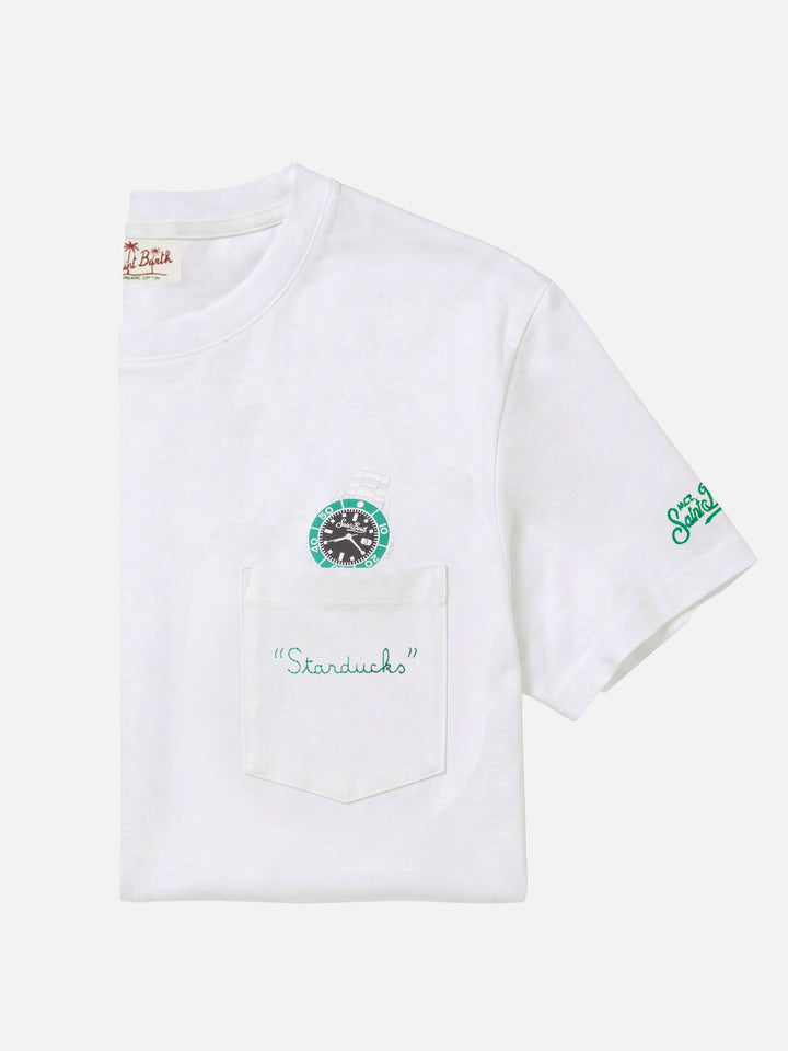 T-shirt Austin bianca con orologio e ricamo Starduchs