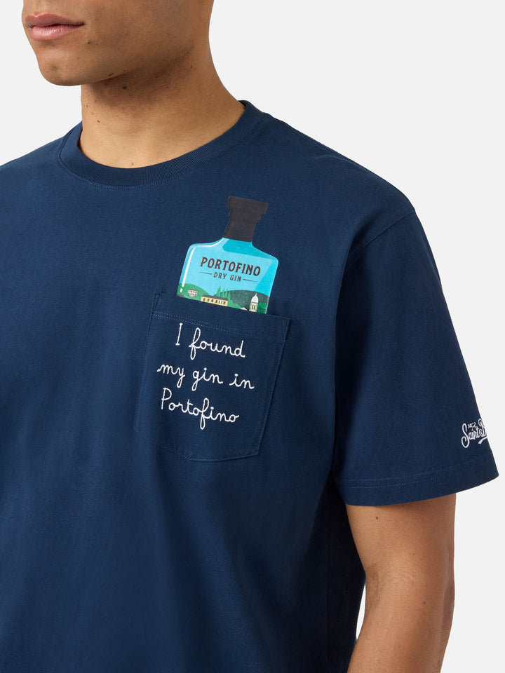 T-shirt Austin blu con ricamo I Found My Gin In Portofino | Special Edition