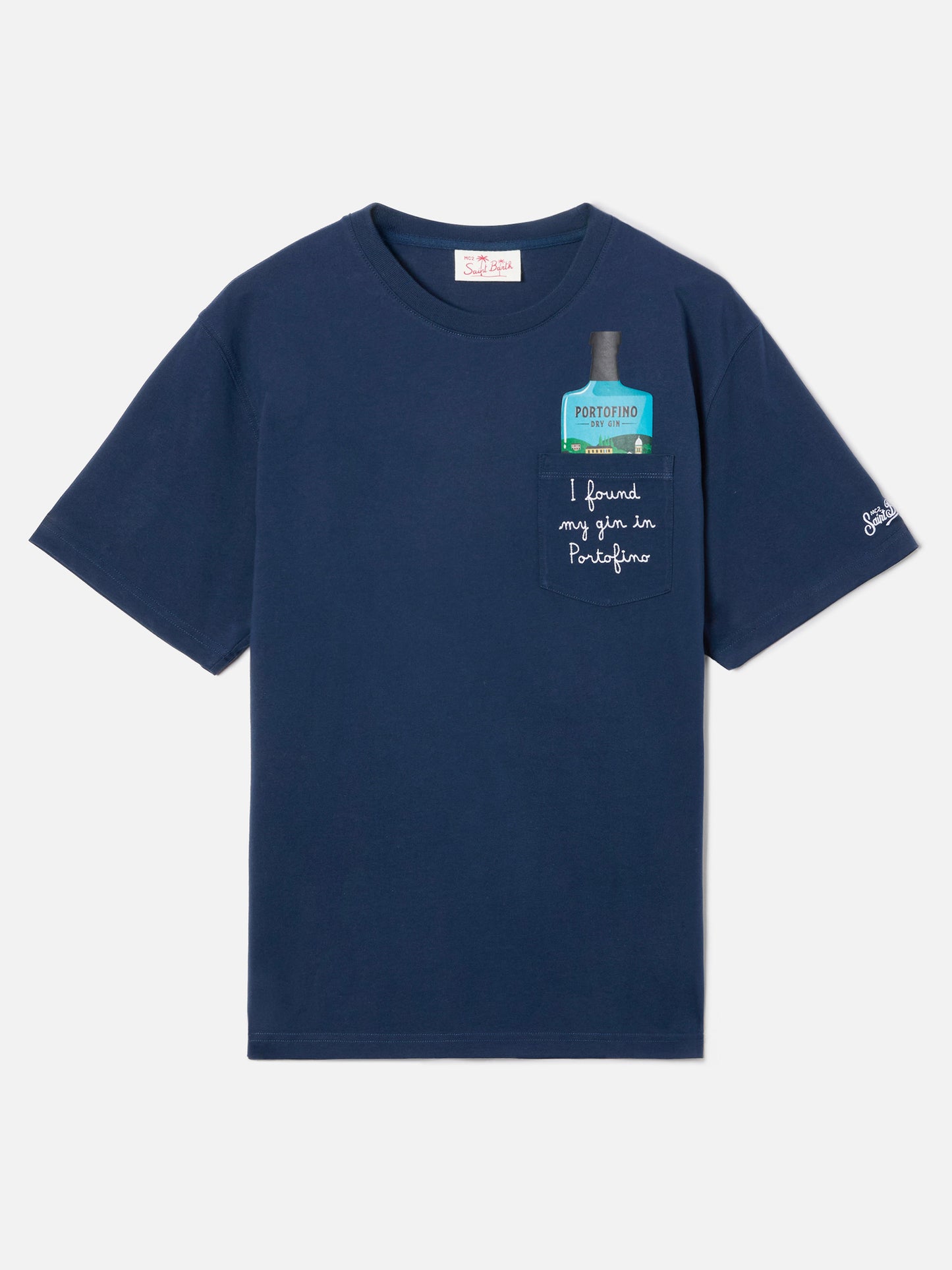 T-shirt Austin blu con ricamo I Found My Gin In Portofino | Special Edition