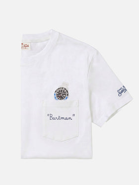 T-shirt Austin bianca con orologio e ricamo Bartman