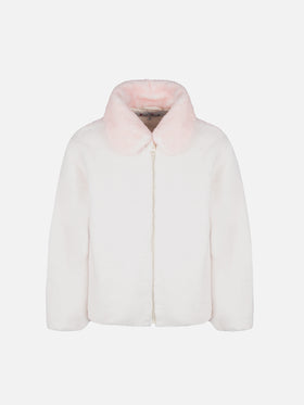 Girl faux fur jacket Aveline with squirrel print - MC2 Saint Barth