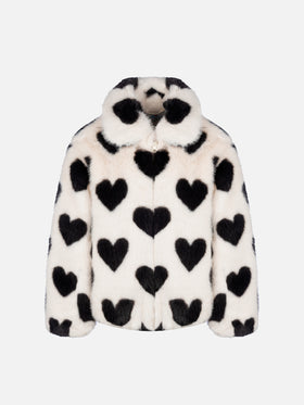 Girl faux fur jacket Aveline with heart print - MC2 Saint Barth