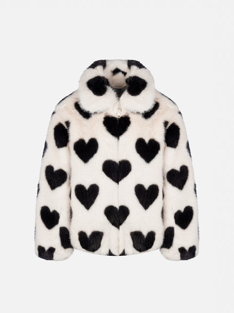 Girl faux fur jacket Aveline with heart print - MC2 Saint Barth