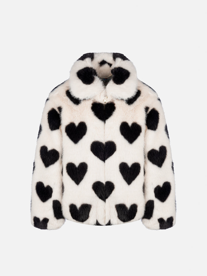 Girl faux fur jacket Aveline with heart print - MC2 Saint Barth