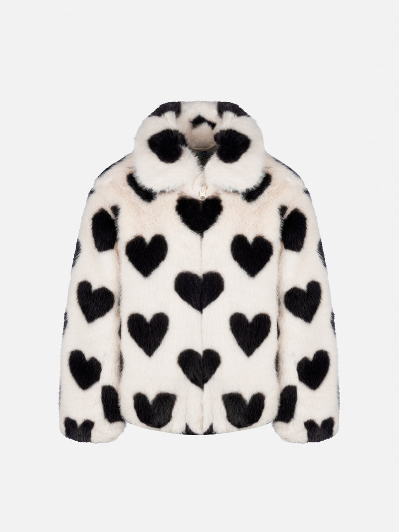 Girl faux fur jacket Aveline with heart print