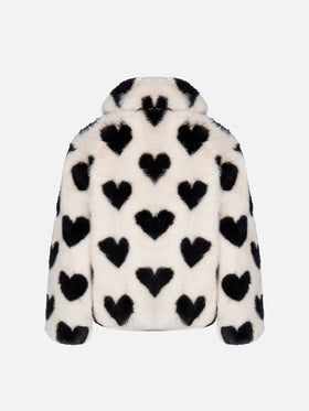 Girl faux fur jacket Aveline with heart print - MC2 Saint Barth