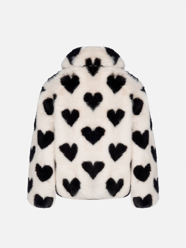 Girl faux fur jacket Aveline with heart print