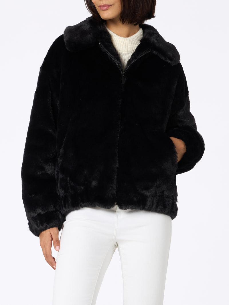 Bomber da donna furry Abel con colletto e stampa Saint Barth