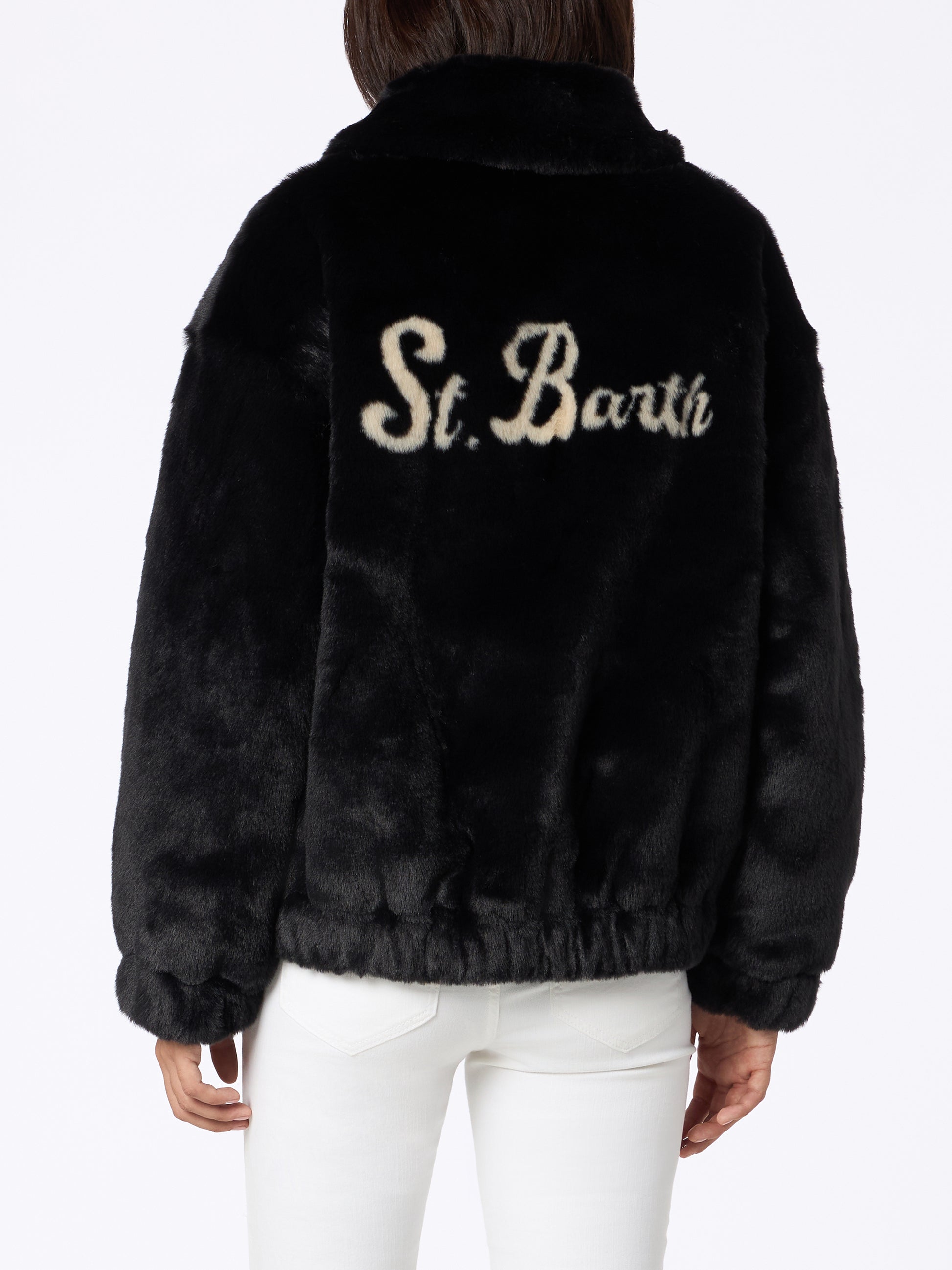 Woman furry bomber Abel with collar and Saint Barth print - MC2 Saint Barth