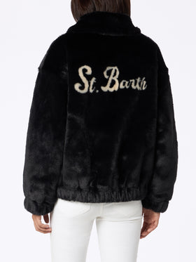 Woman furry bomber Abel with collar and Saint Barth print - MC2 Saint Barth