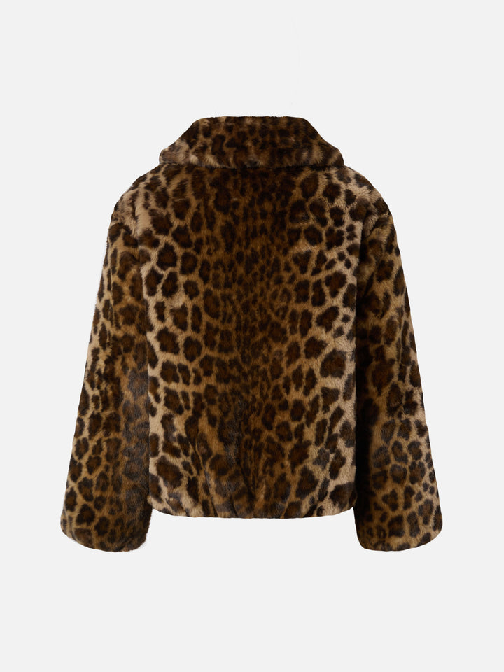 Giacca bambina Aveline in faux fur con stampa leopardata