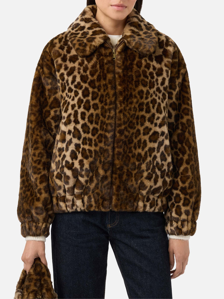 Giacca Aveline in faux fur con stampa leopardata
