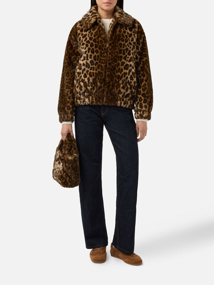 Giacca Aveline in faux fur con stampa leopardata