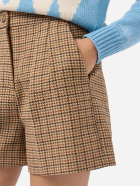 Shorts Aya in tessuto pied de poule con doppia piega