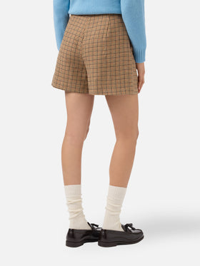 Shorts Aya in tessuto pied de poule con doppia piega