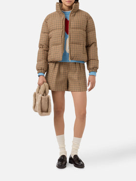 Shorts Aya in tessuto pied de poule con doppia piega